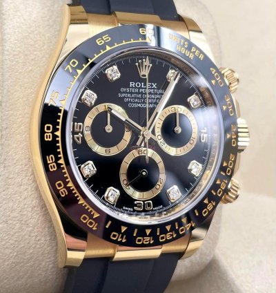 Rolex Daytona 116518ln Yellow Gold Oysterflex Black Diamond Dial Unworn 2023