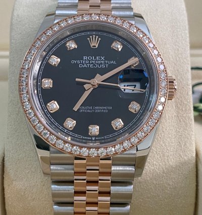 Rolex Datejust 36 New 2025 Unworn Datejust 36 2-tone Jubilee Factory Diamond Bezel Black Diamond Dial