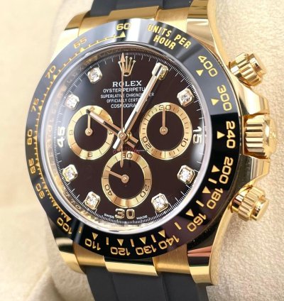 Rolex Daytona 116518ln Yellow Gold Oysterflex Black Diamond Dial Unworn 2023