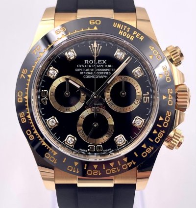 Rolex Daytona 116518ln Yellow Gold Oysterflex Black Diamond Dial Unworn 2023