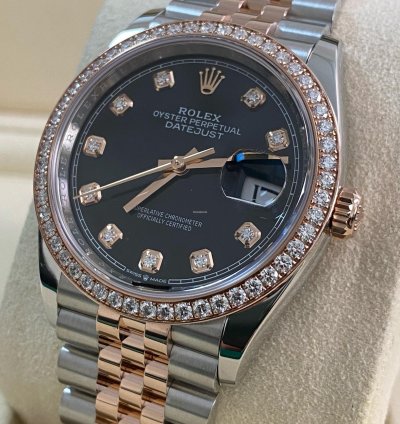 Rolex Datejust 36 New 2025 Unworn Datejust 36 2-tone Jubilee Factory Diamond Bezel Black Diamond Dial