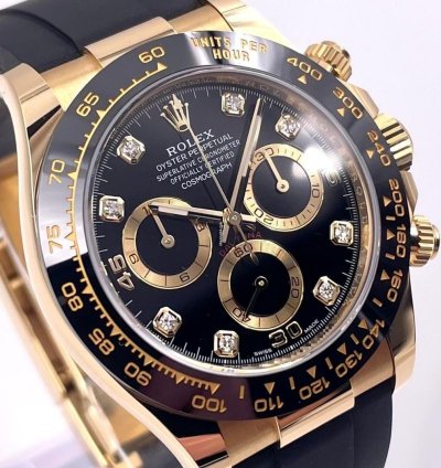 Rolex Daytona 116518ln Yellow Gold Oysterflex Black Diamond Dial Unworn 2023