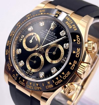 Rolex Daytona 116518ln Yellow Gold Oysterflex Black Diamond Dial Unworn 2023