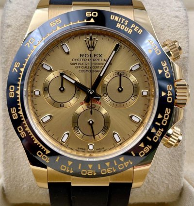 Rolex Daytona 116518ln Yellow Gold Oysterflex Champagne Dial Unworn 2023