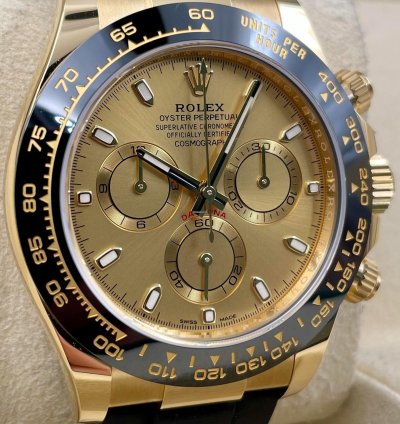 Rolex Daytona 116518ln Yellow Gold Oysterflex Champagne Dial Unworn 2023