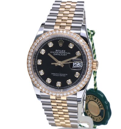 Rolex Datejust 36 Oyster Datejust Jubilee Gold Steel Black Dial Diamonds 36 Mm Unworn 2023
