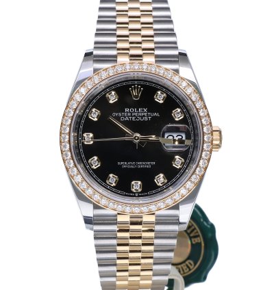 Rolex Datejust 36 Oyster Datejust Jubilee Gold Steel Black Dial Diamonds 36 Mm Unworn 2023
