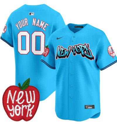 Custom New York Yankees Jersey Apple Patch Vapor Premier Limited All Stitched Light Blue