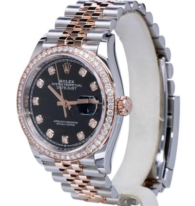 Rolex Datejust 36 Oyster Datejust Jubilee Rose Gold Steel Black Dial Diamonds 36 Mm Unworn 2023