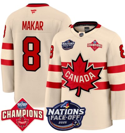 Mens Cale Makar Jersey 8 Canada 4 Nations Face-off 2025 Champions Cream