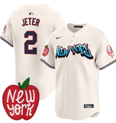 Derek Jeter Jersey 2 New York Yankees Apple Patch Vapor Premier Limited Stitched Cream
