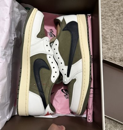 Travis Jordan 1 Low Reverse Olive