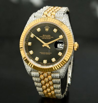 Rolex Datejust 41 41mm - Black Jubilee Fluted Iced Out