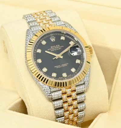 Rolex Datejust 41 41mm - Black Jubilee Fluted Iced Out