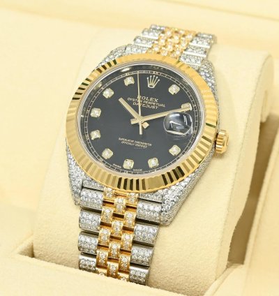 Rolex Datejust 41 41mm - Black Jubilee Fluted Iced Out