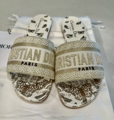 Dior Dway Slide - White And Gold Tone Gradient Butterflies