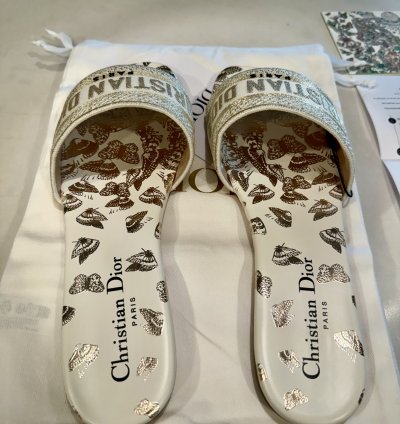 Dior Dway Slide - White And Gold Tone Gradient Butterflies