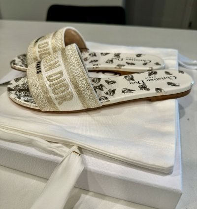 Dior Dway Slide - White And Gold Tone Gradient Butterflies