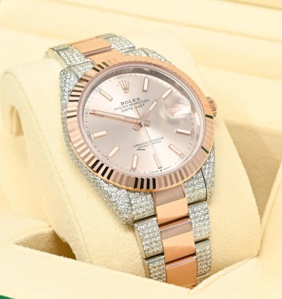 Rolex Datejust 41 41mm - Sundust Fluted Everose Iced Out