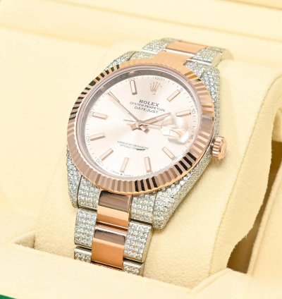 Rolex Datejust 41 41mm - Sundust Fluted Everose Iced Out