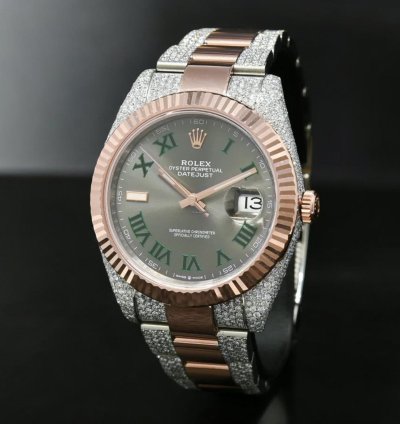 Rolex Datejust 41 41mm - Wimbledon Fluted Everose Iced Out