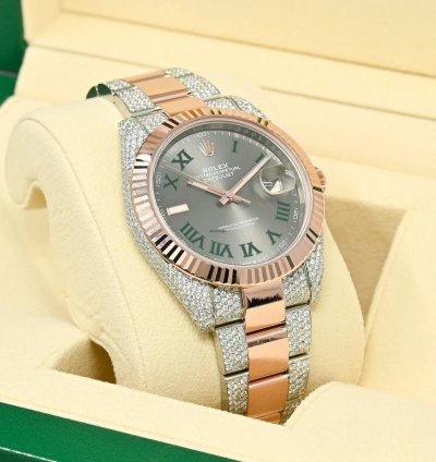 Rolex Datejust 41 41mm - Wimbledon Fluted Everose Iced Out