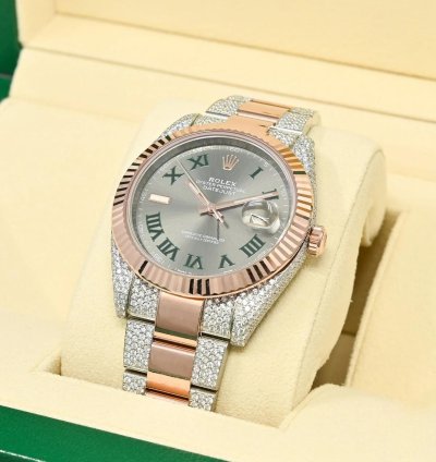 Rolex Datejust 41 41mm - Wimbledon Fluted Everose Iced Out