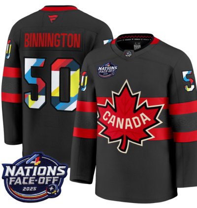 Mens Jordan Binnington Jersey 50 Canada 4 Nations Face-off 2025 V2 Black