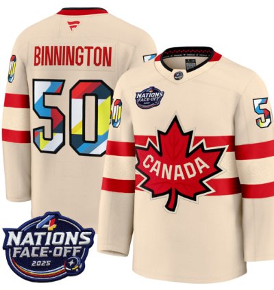 Mens Jordan Binnington Jersey 50 Canada 4 Nations Face-off 2025 V2 Cream