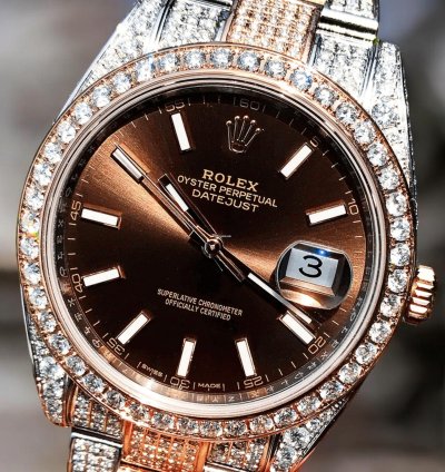 Rolex Datejust 41 Oyster Chocolate Dial Custom Diamond-set - Iced Out