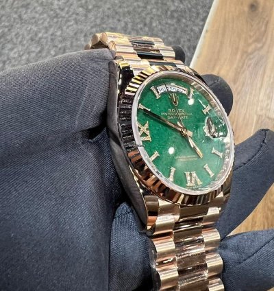 Rolex Day-date 36 2024 New Day-date 36 Everose Gold Green Aventurine Roman Diamond
