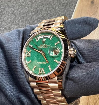 Rolex Day-date 36 2024 New Day-date 36 Everose Gold Green Aventurine Roman Diamond