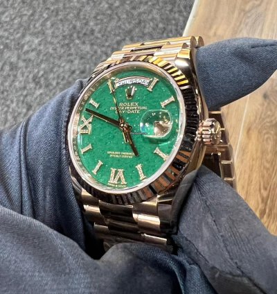 Rolex Day-date 36 2024 New Day-date 36 Everose Gold Green Aventurine Roman Diamond