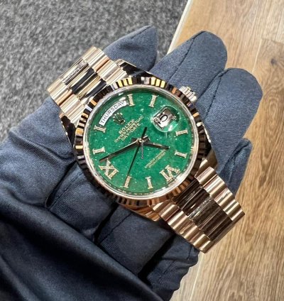 Rolex Day-date 36 2024 New Day-date 36 Everose Gold Green Aventurine Roman Diamond