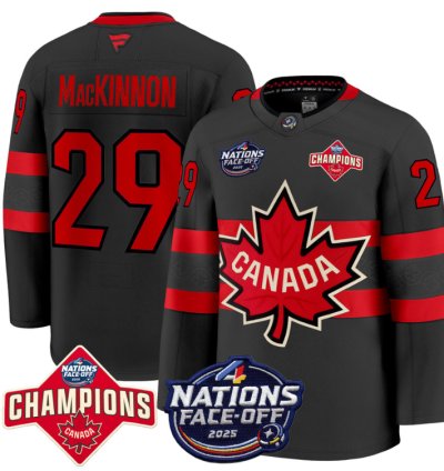 Mens Nathan Mackinnon Jersey 29 Canada 4 Nations Face-off 2025 Champions Black