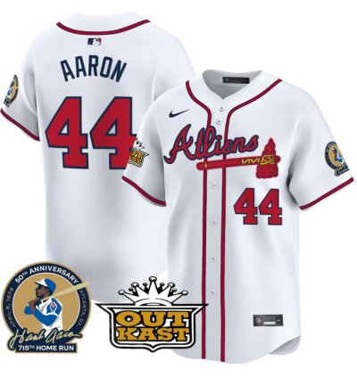 Hank Aaron Jersey 44 Atlanta Braves Atliens Patch Limited Stitched White