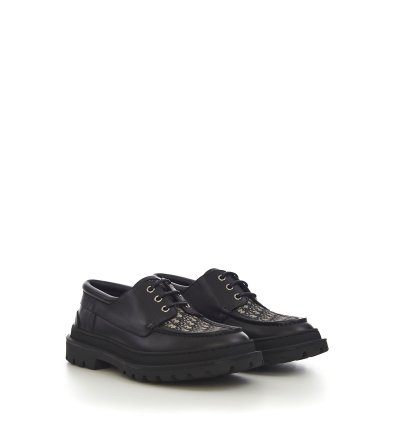 Dior Explorer Boat Shoe In Black And Dior Oblique Jacquard