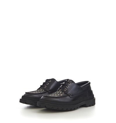 Dior Explorer Boat Shoe In Black And Dior Oblique Jacquard