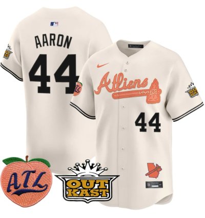 Hank Aaron Jersey 44 Atlanta Braves Atliens Peach Vapor Premier Limited Stitched Cream