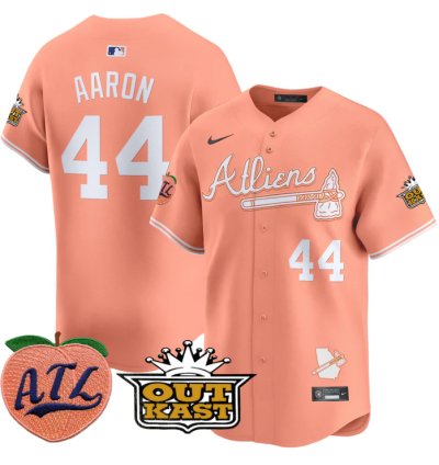 Hank Aaron Jersey 44 Atlanta Braves Atliens Peach Vapor Premier Limited Stitched Peach