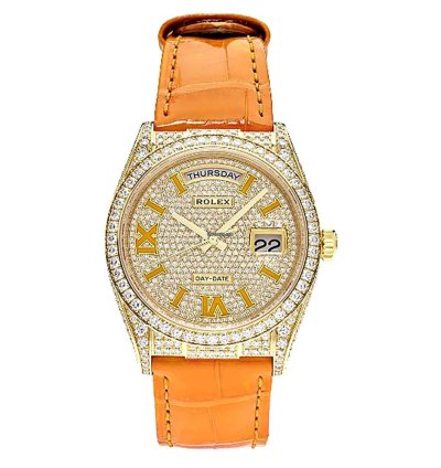 Rolex Day-date 36 128158rbr 18k Yellow Gold Diamond Bezel Pave Diamond Roman Dial 36 Mm