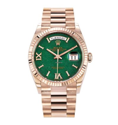 Rolex Day-date 36 128235 18k Rose Gold Green Aventurine Diamond Dial 36 Mm