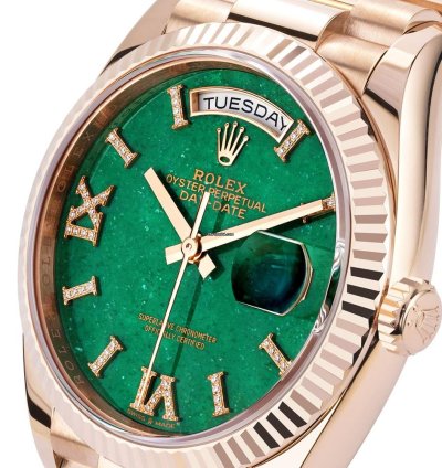 Rolex Day-date 36 128235 18k Rose Gold Green Aventurine Diamond Dial 36 Mm