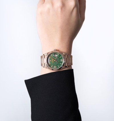 Rolex Day-date 36 128235 18k Rose Gold Green Aventurine Diamond Dial 36 Mm