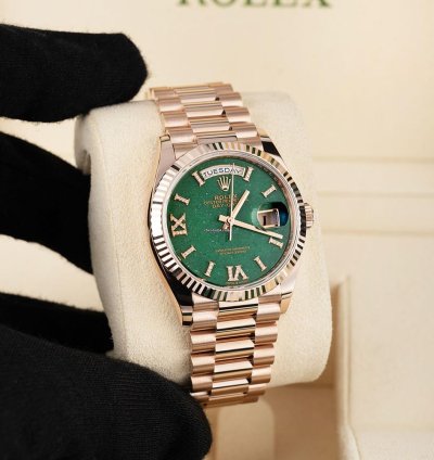 Rolex Day-date 36 128235 18k Rose Gold Green Aventurine Diamond Dial 36 Mm