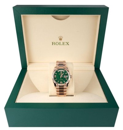 Rolex Day-date 36 128235 18k Rose Gold Green Aventurine Diamond Dial 36 Mm