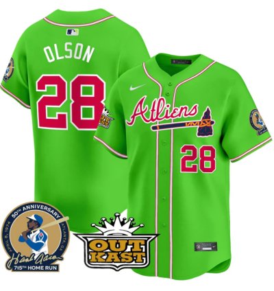 Matt Olson Jersey 28 Atlanta Braves Atliens Hank Aaron Patch Limited Stitched Bright Alternate