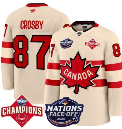Mens Sidney Crosby Jersey 87 Canada 4 Nations Face-off 2025 Champions Cream