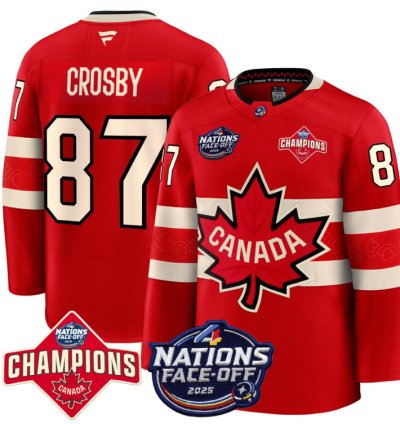 Mens Sidney Crosby Jersey 87 Canada 4 Nations Face-off 2025 Champions Red