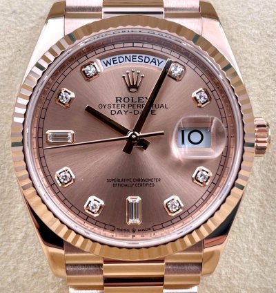 Rolex Day-date 36 128235 36mm Rose Gold Rose Diamond Dial Unworn 2023